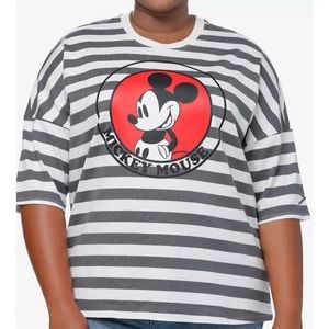 Disney Mickey Mouse Stripe Oversized Drop Shoulder Top